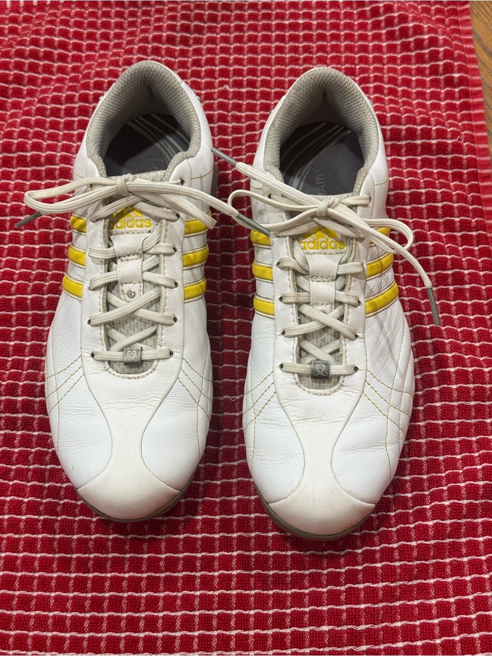 adidas Ladies White with Yellow Stripes Waterproof Golf Shoes